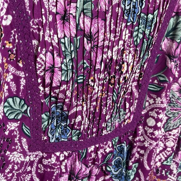 Style & Co Floral Ruffled Peasant Top Pink Womens Size 2X Boho Colorful Mesh - Picture 2 of 8